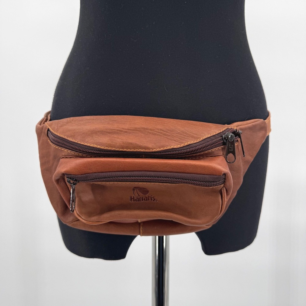 Harrahs Brown Genuine Leather Fanny Pack Waist Bag Made in Colombia Vintage